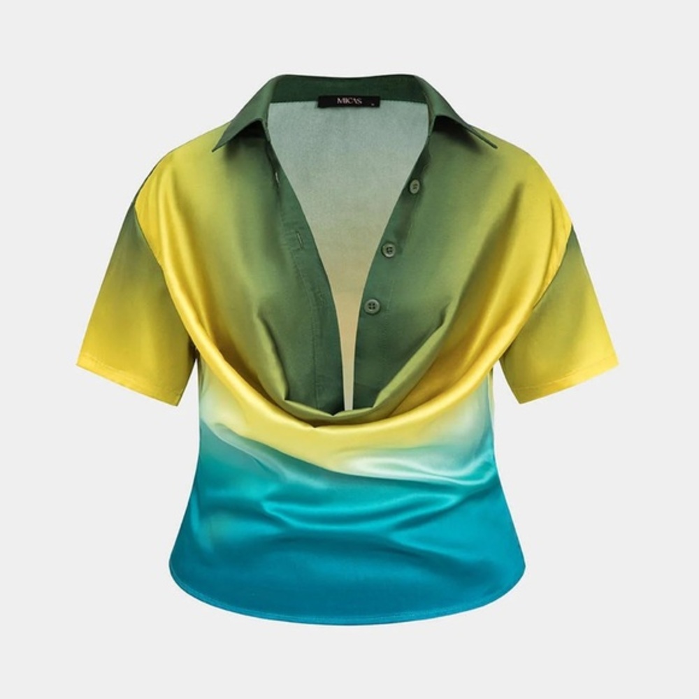 Micas Gradient Green and Yellow Women's Top ombre satin top S zz2